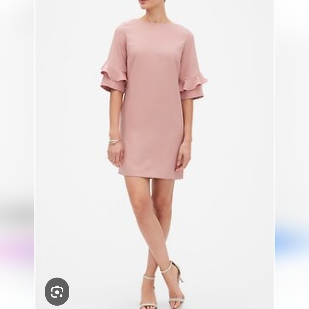 💚5/$25 Banana Republic Frill Sleeve Pink Ruffled Tiered Sheath Shift Mini Dress